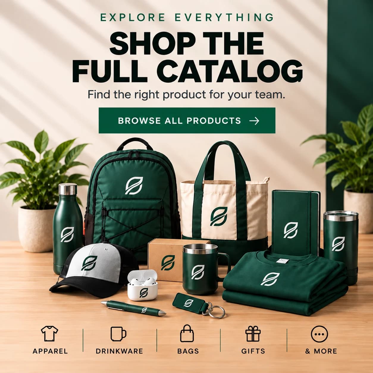 Shop the full catalog — apparel, drinkware, bags, gifts and more